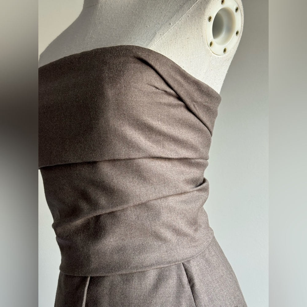 MAX MARA Strapless Pocket Peplum Midi Dress in Chocolate Brown XS - Picture 7 of 12
